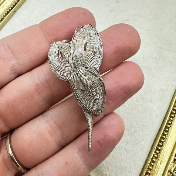 Vintage Jewelry Silver Tone Brooch West Germany Spun Wire Handmade - Picture 1 of 4